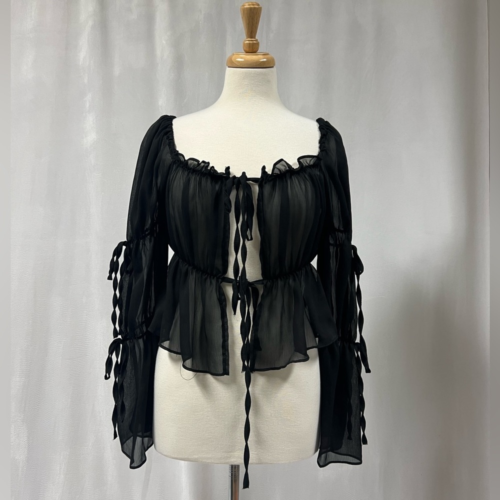 Brand New Ganji Black Sheer Blouse Size M/L
